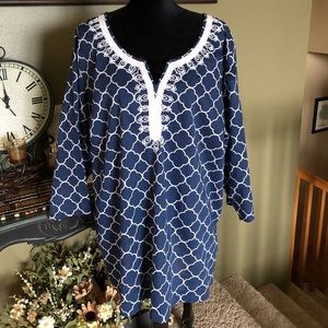 St. John’s Bay Navy With White Print Tunic Top 3X